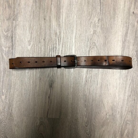 Vintage Levi\'s Genuine Brown Leather Belt Dark Steel Rolled Buckle Western Belt